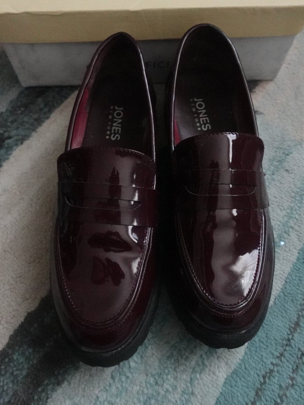 Patent Leather Chunky Burgundy Loafers - Size 9.5